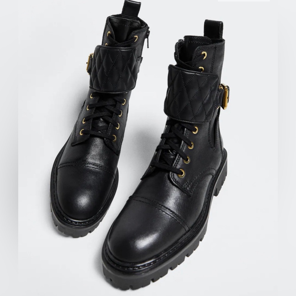 Mango leather biker boots